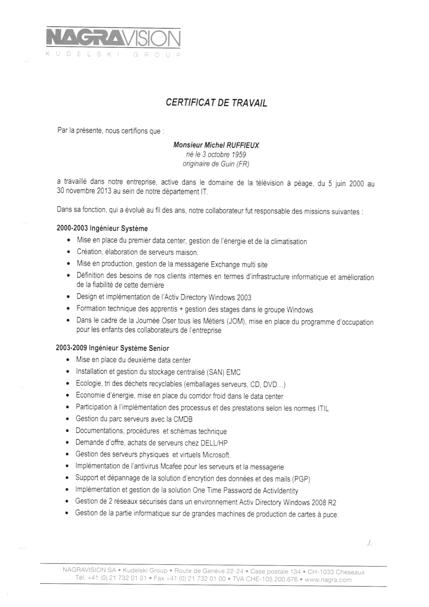 Certificats de travail
